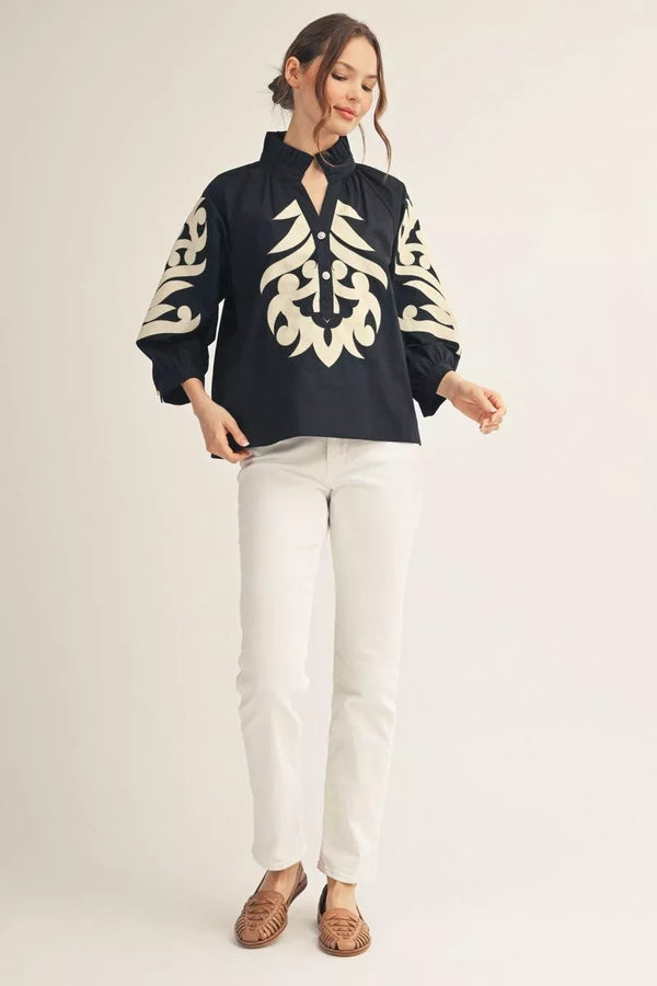 Fiona Applique Blouse Top