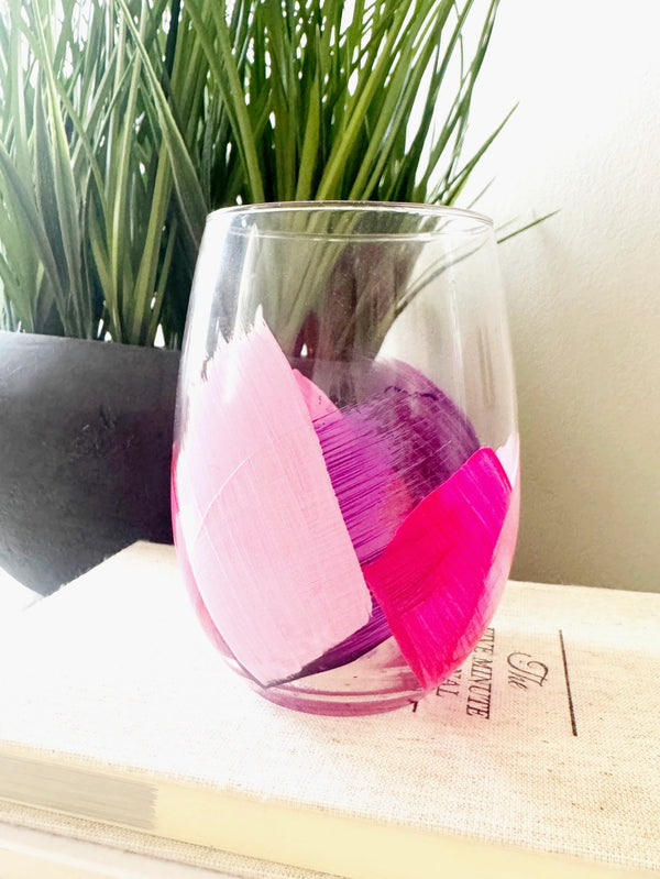 Brushstroke Handpainted Stemless Wine Set/2