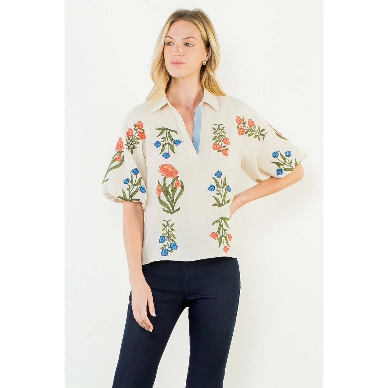Marla Cream Embroidered Floral Top