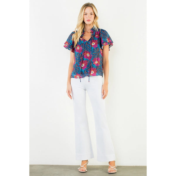 Franny Flutter Sleeve Navy Floral Top