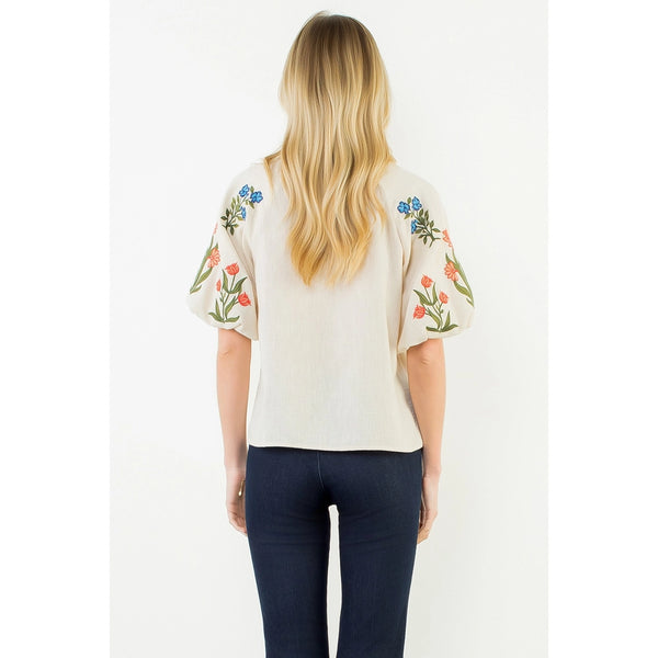 Marla Cream Embroidered Floral Top