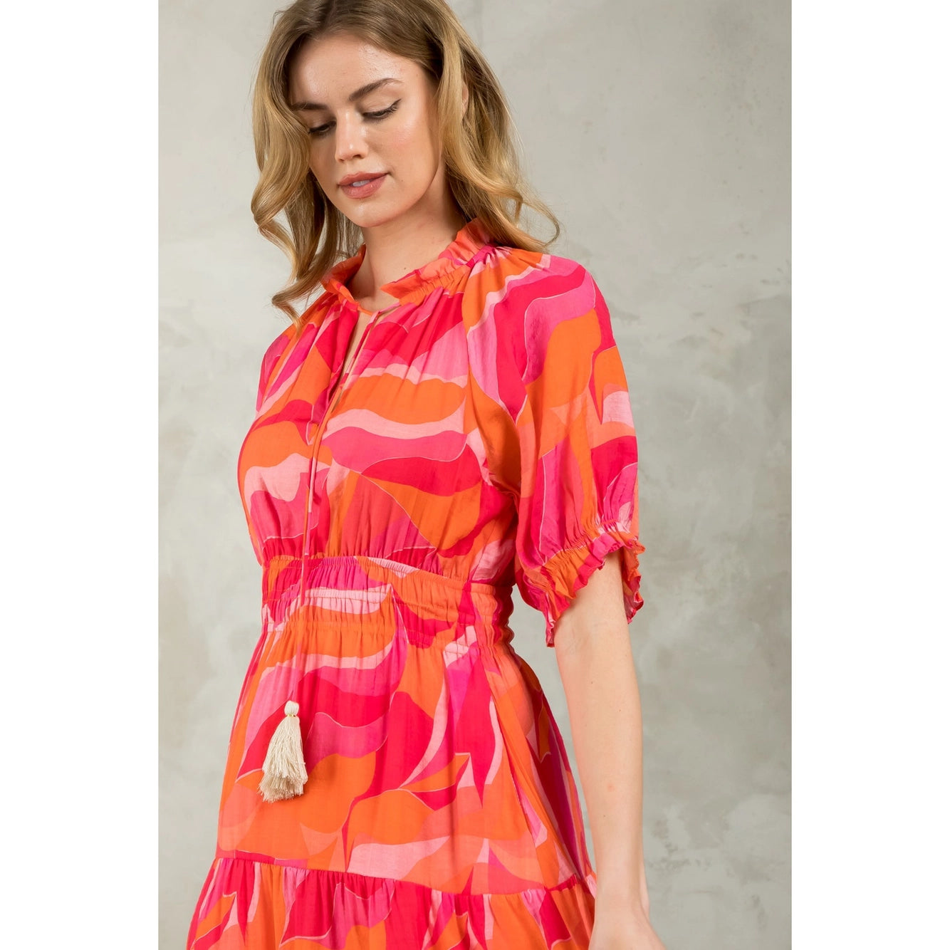 Isabelle Pink & Orange Smocked Waist Dress