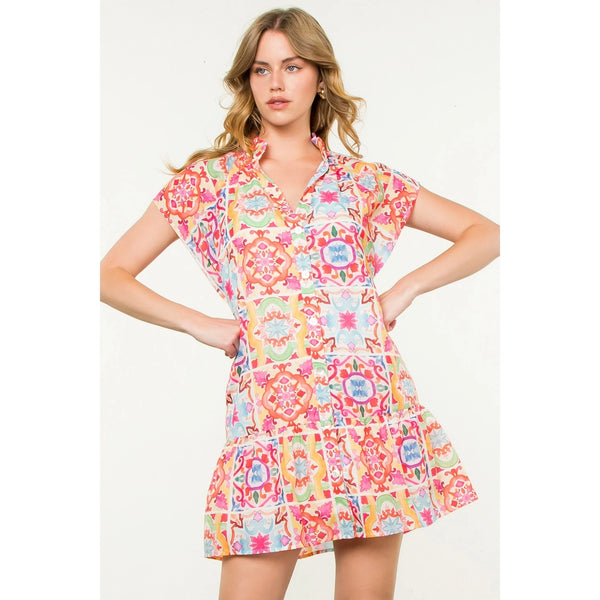 Ana Bright Mosiac Tile Print Dress