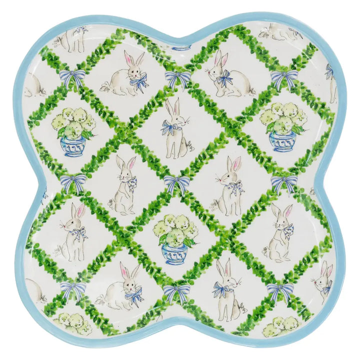 Bunny Boxwood Trellis Clover Platter