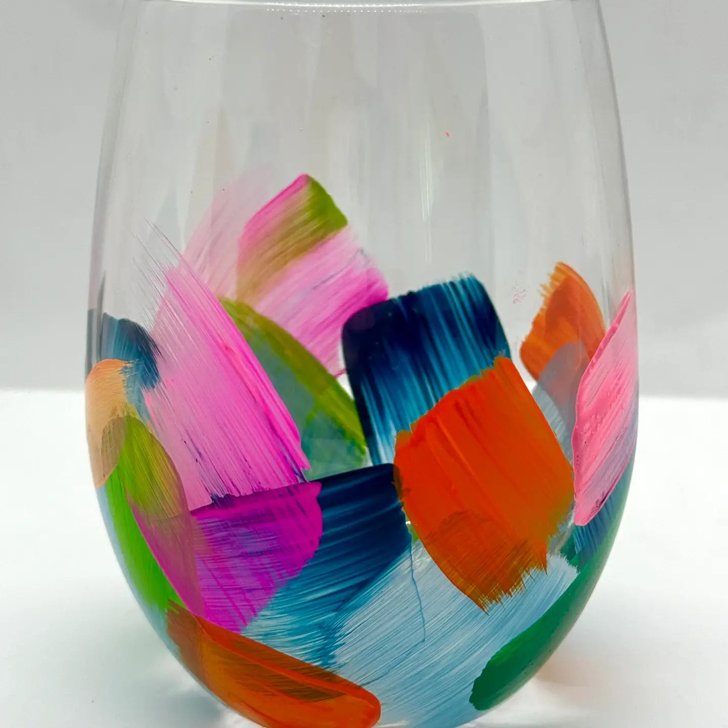 Brushstroke Handpainted Stemless Wine Set/2