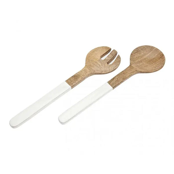 Wood & Enamel Salad Servers