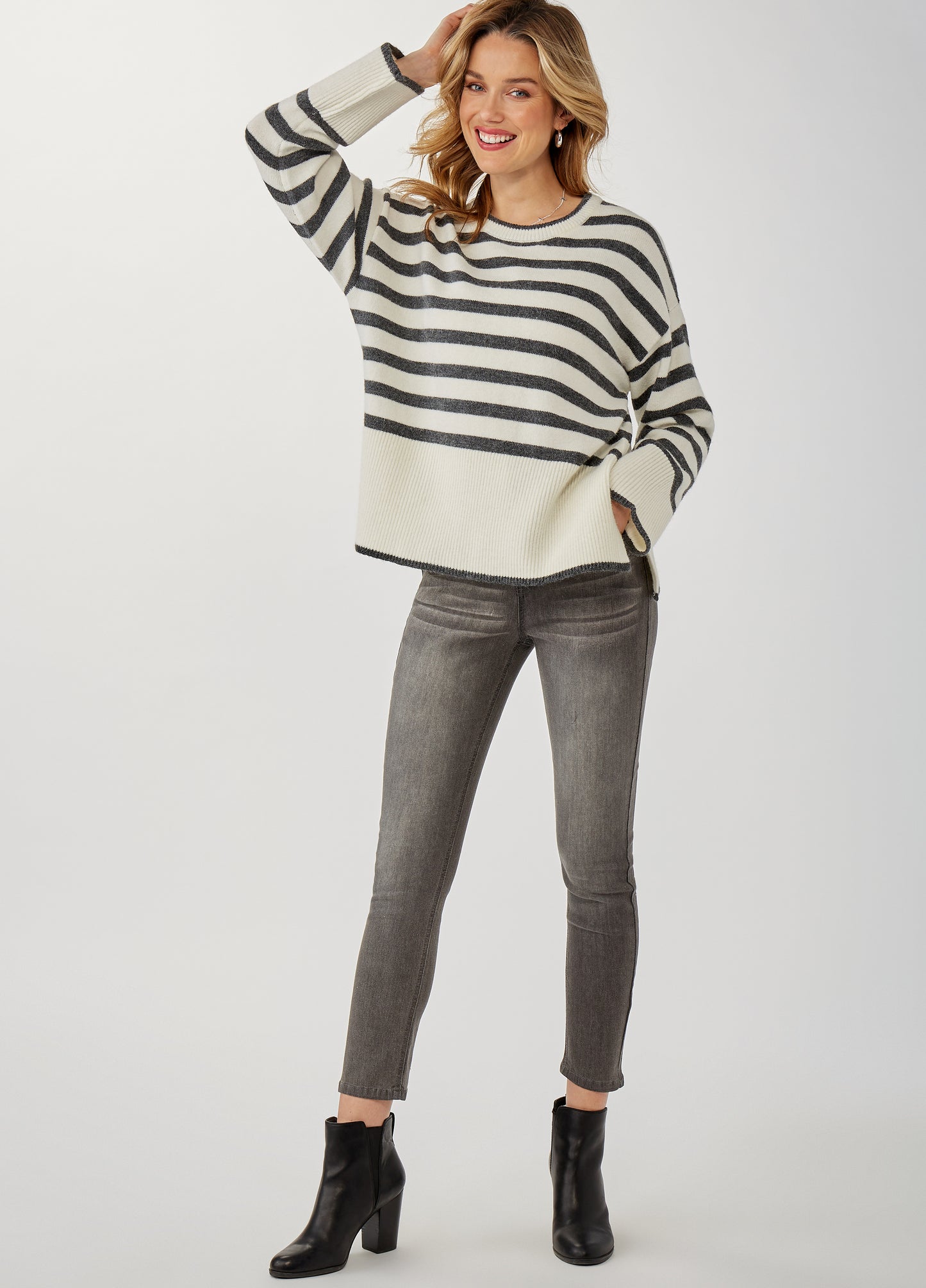 Gray Ivory Striped Sweater