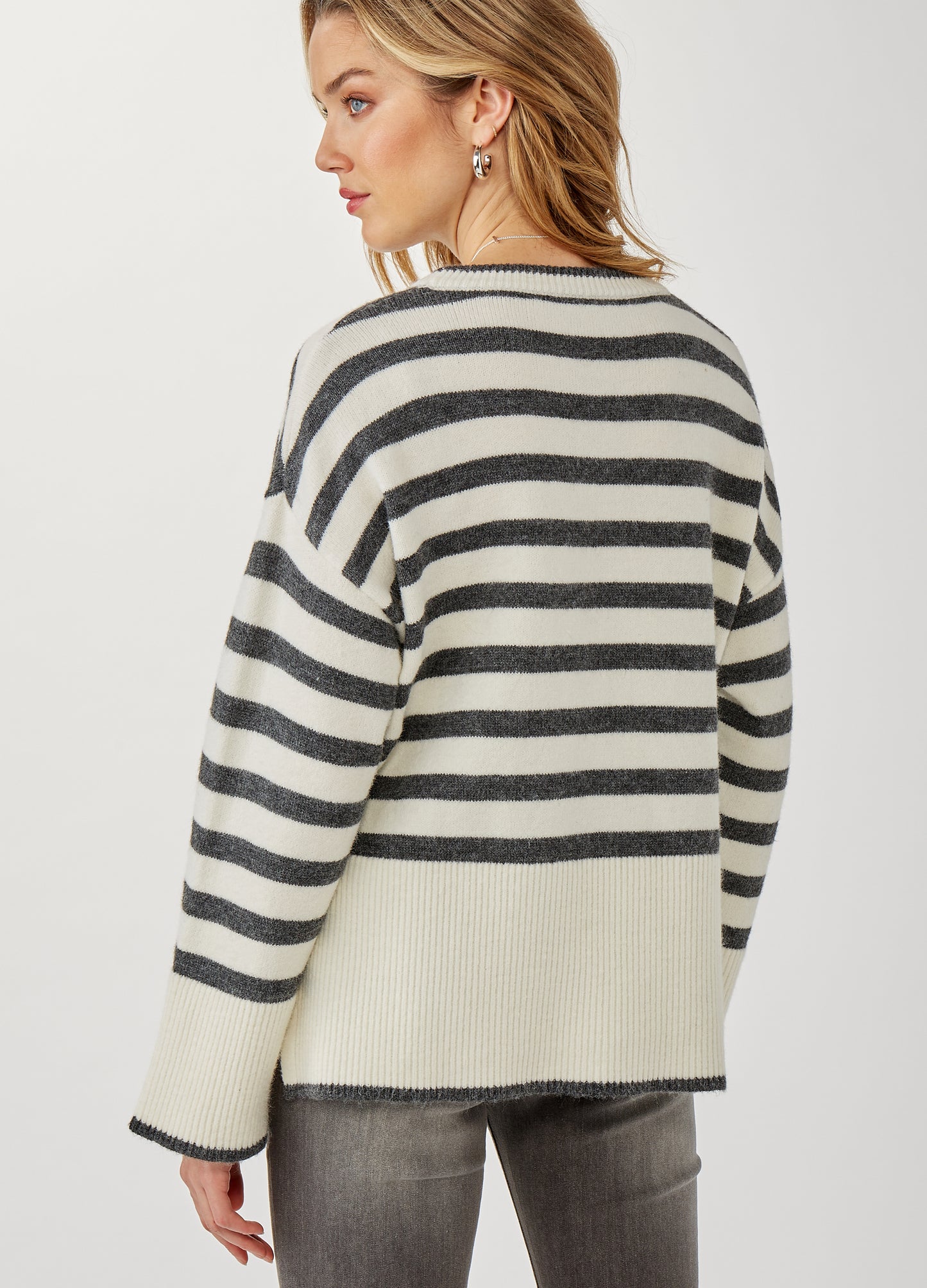 Gray Ivory Striped Sweater