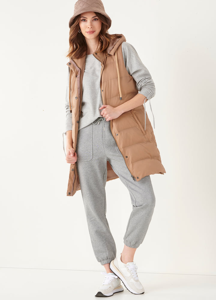 Long Puffer Vest with Hood