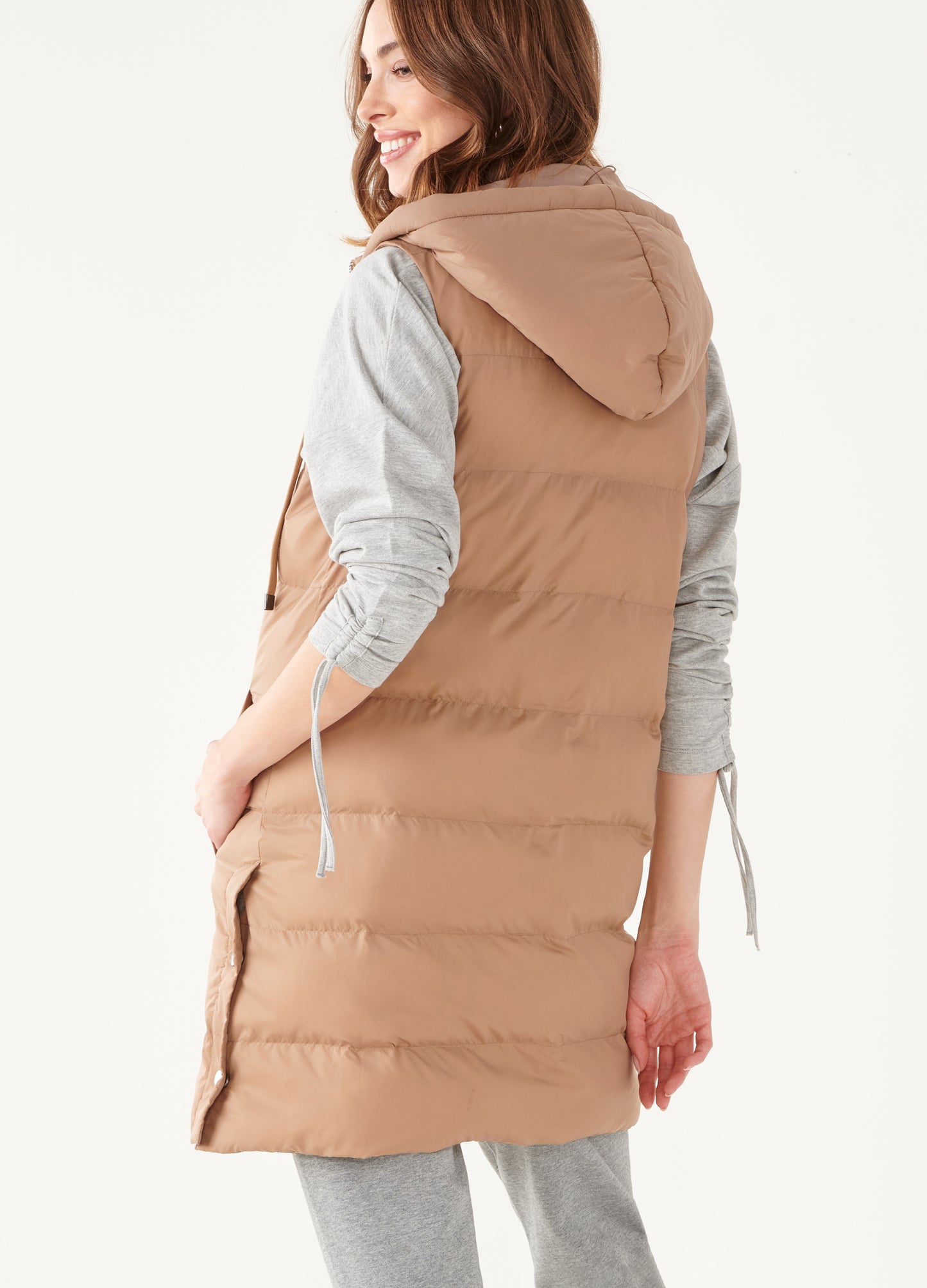 Long Puffer Vest with Hood
