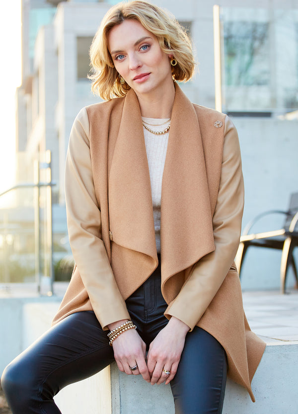 Camel Trinity Drape Front Jacket