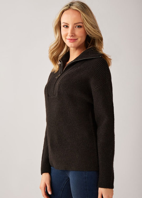 Black Half Zip Ribbed Sweater