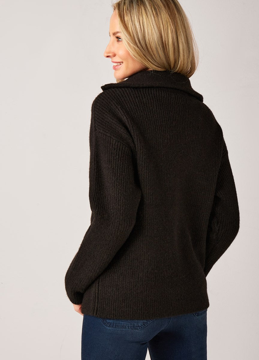 Black Half Zip Ribbed Sweater