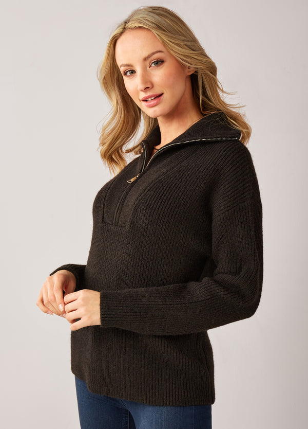 Black Half Zip Ribbed Sweater