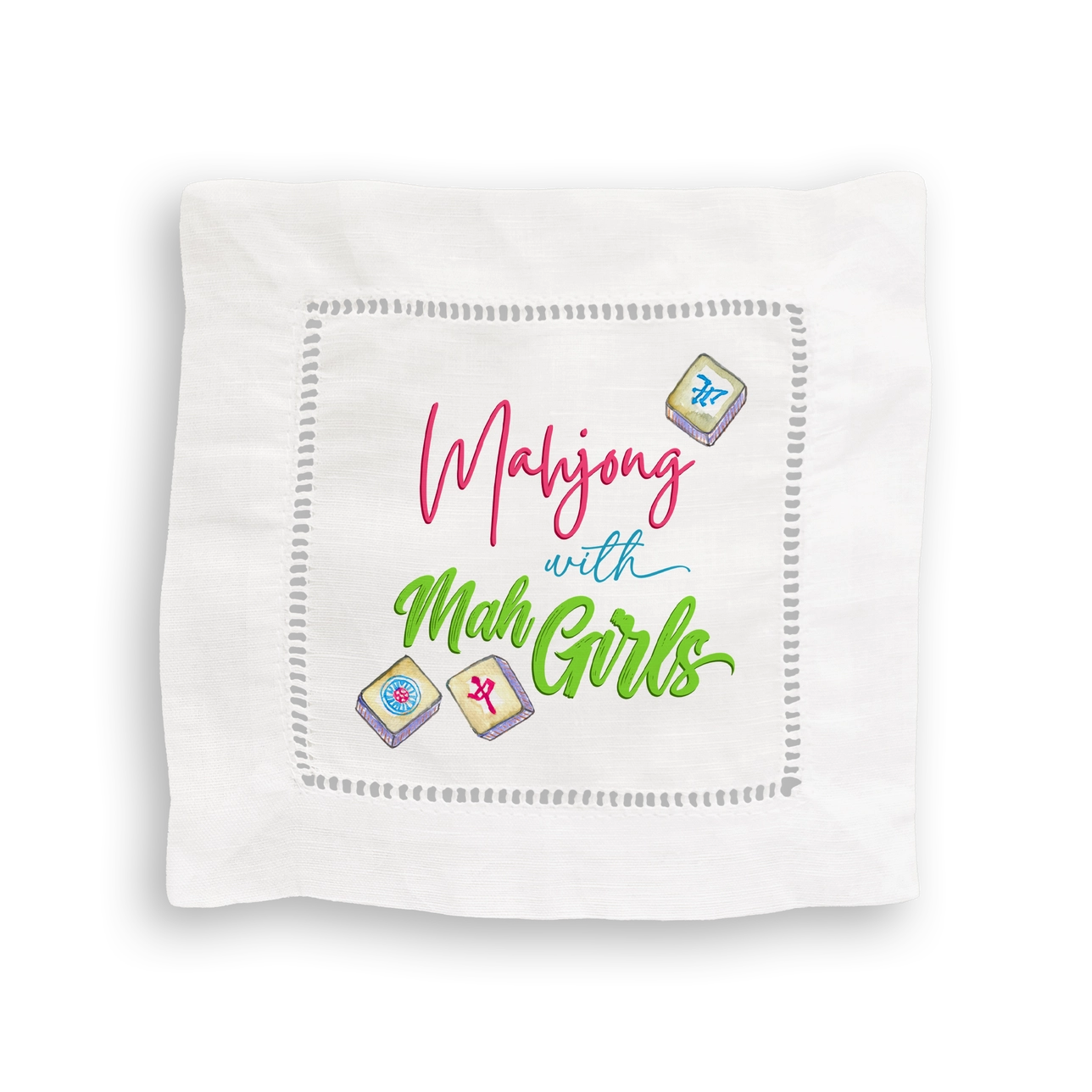 Mahjong Linen Cocktail Napkins Set/4