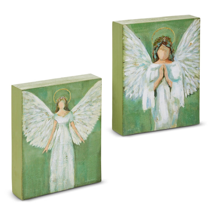 Green Angel Wood Block Art
