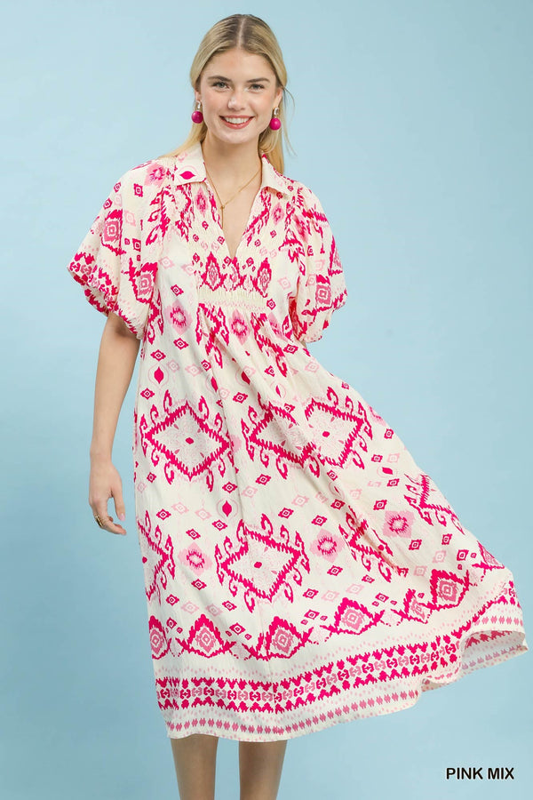 Samara Pink Ikat Midi Dress