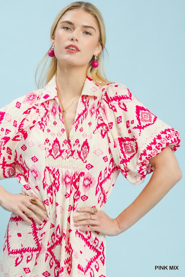 Samara Pink Ikat Midi Dress