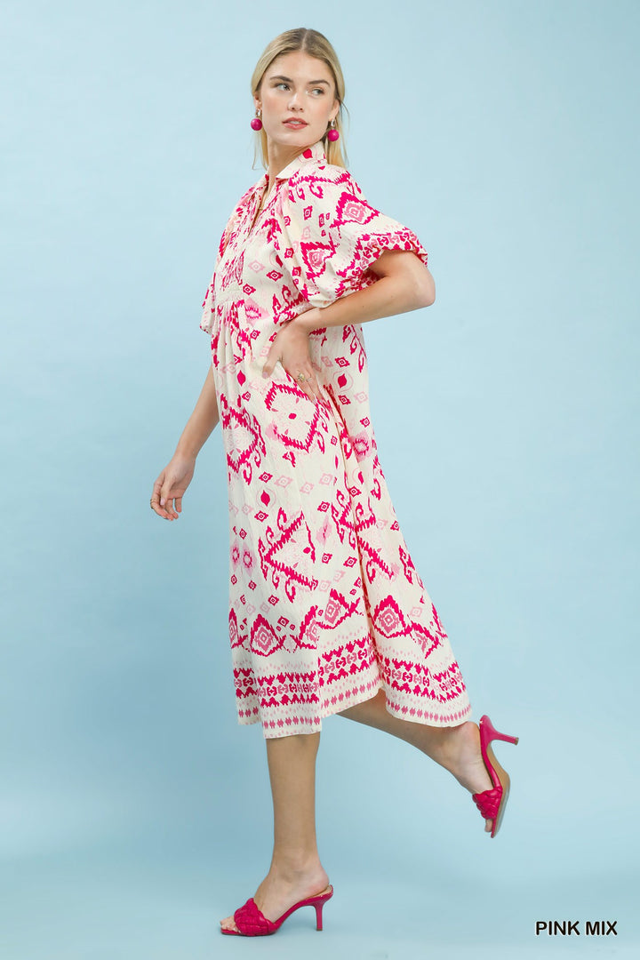 Samara Pink Ikat Midi Dress
