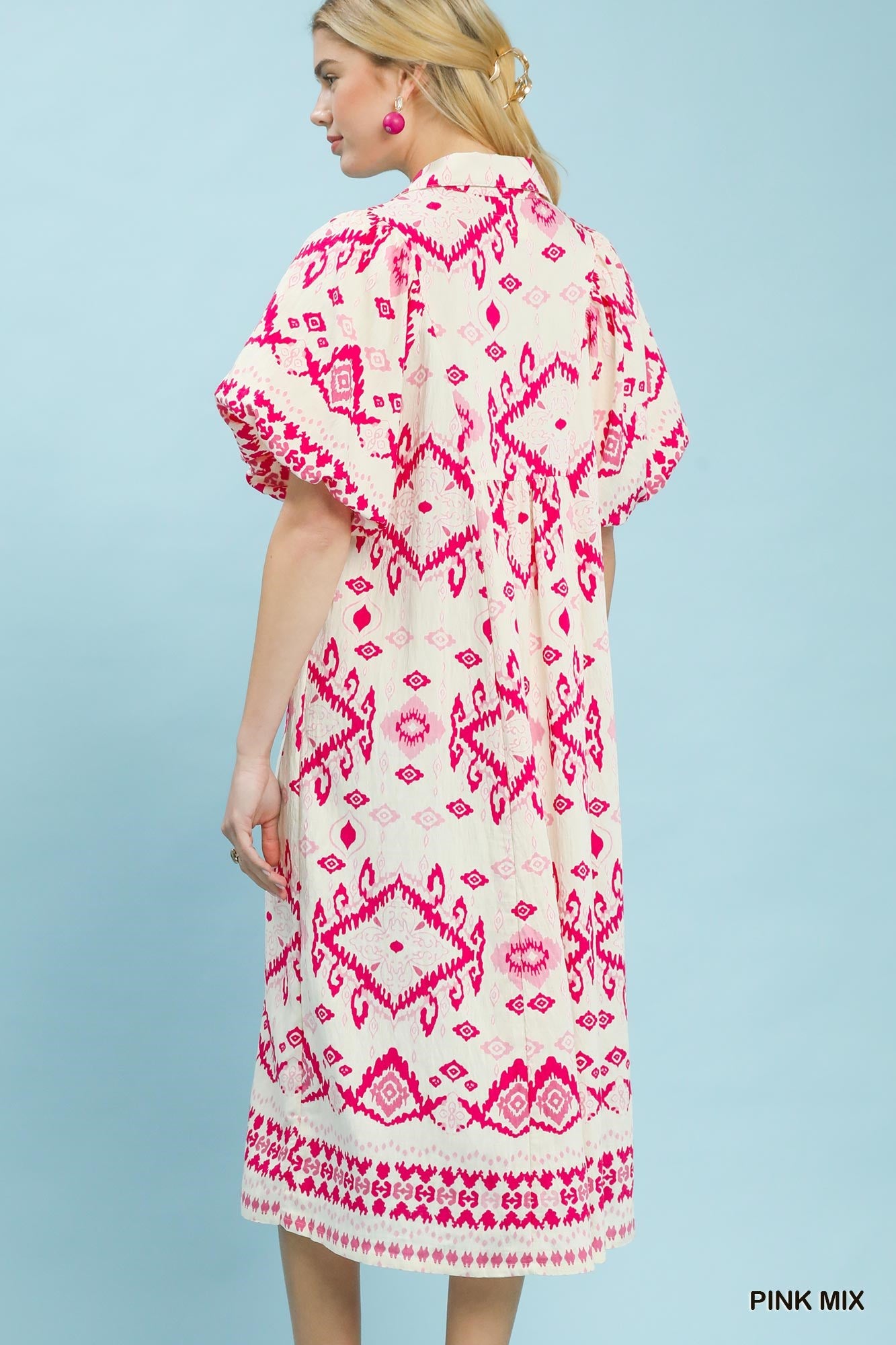 Samara Pink Ikat Midi Dress
