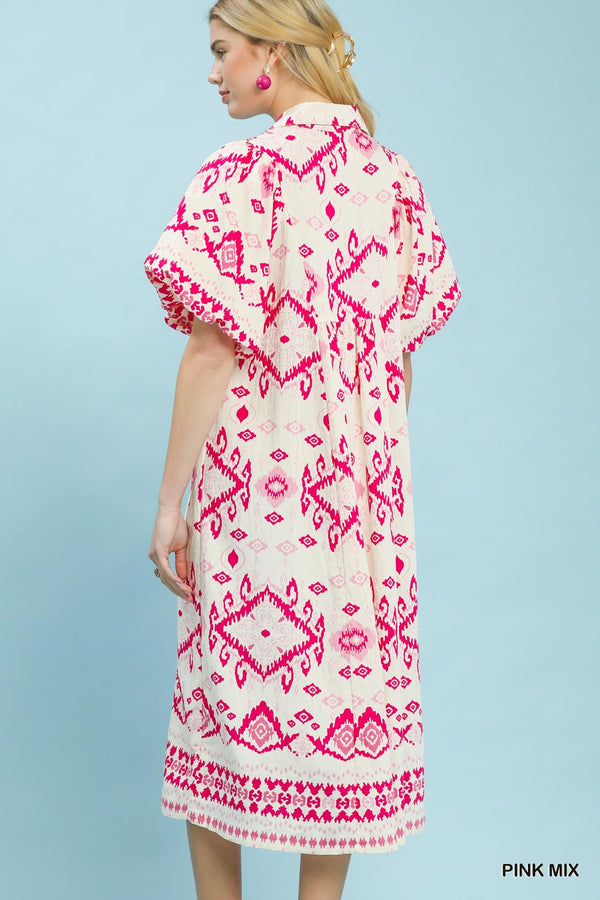 Samara Pink Ikat Midi Dress