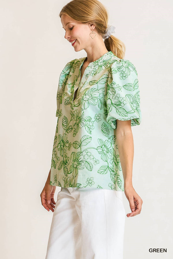 Miranda Green Embroidered Floral Top