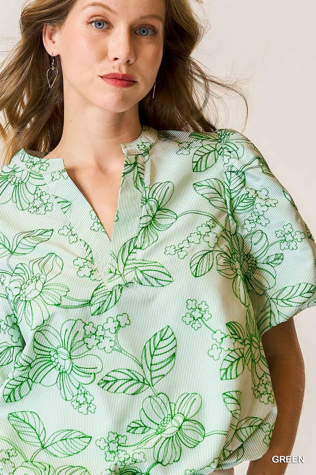 Miranda Green Embroidered Floral Top
