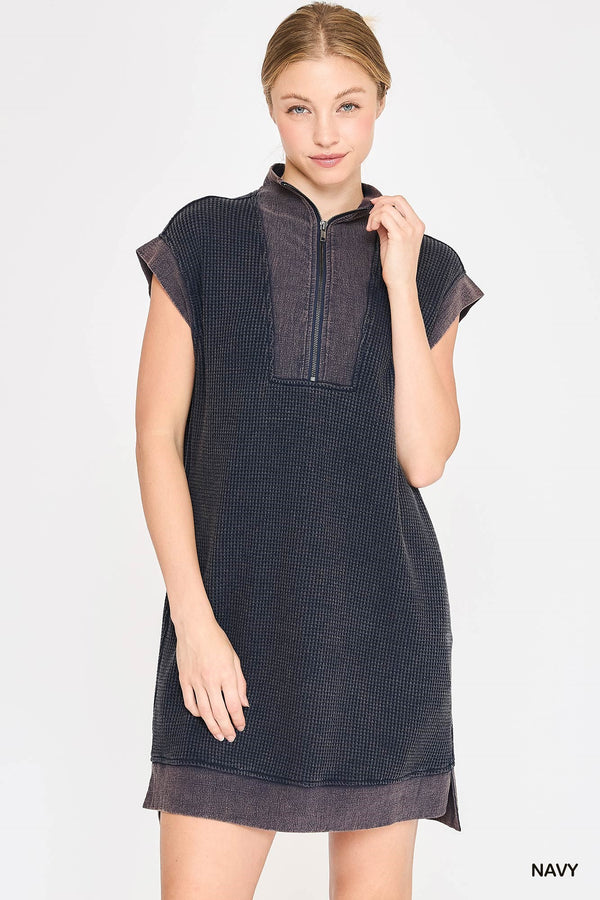 Lila Navy Waffle Quarter Zip Dress