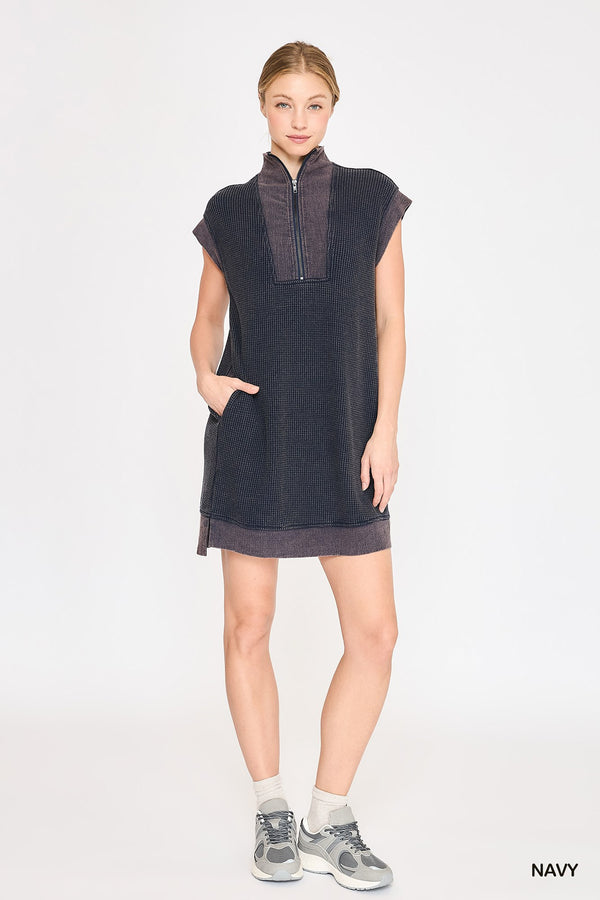 Lila Navy Waffle Quarter Zip Dress