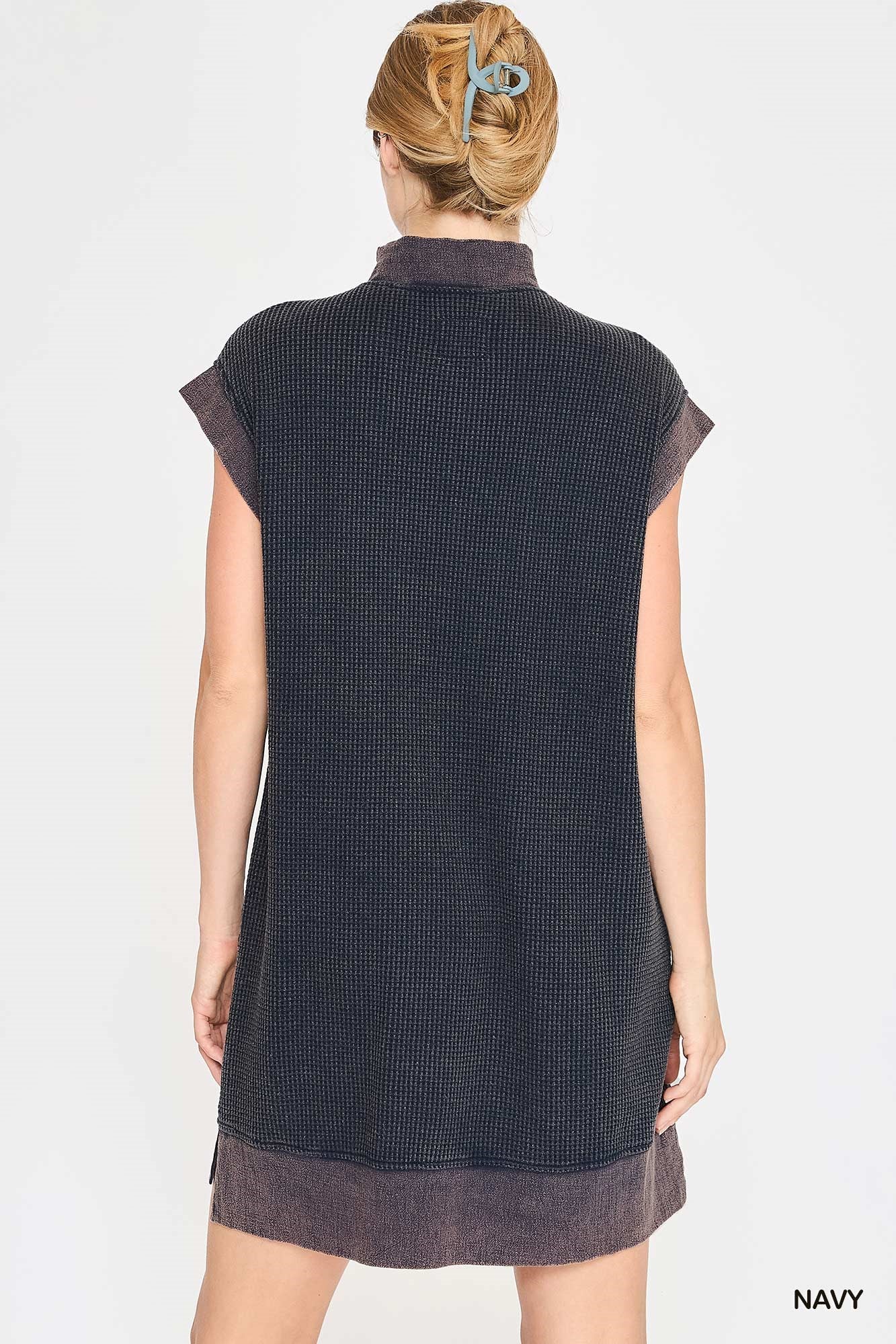 Lila Navy Waffle Quarter Zip Dress