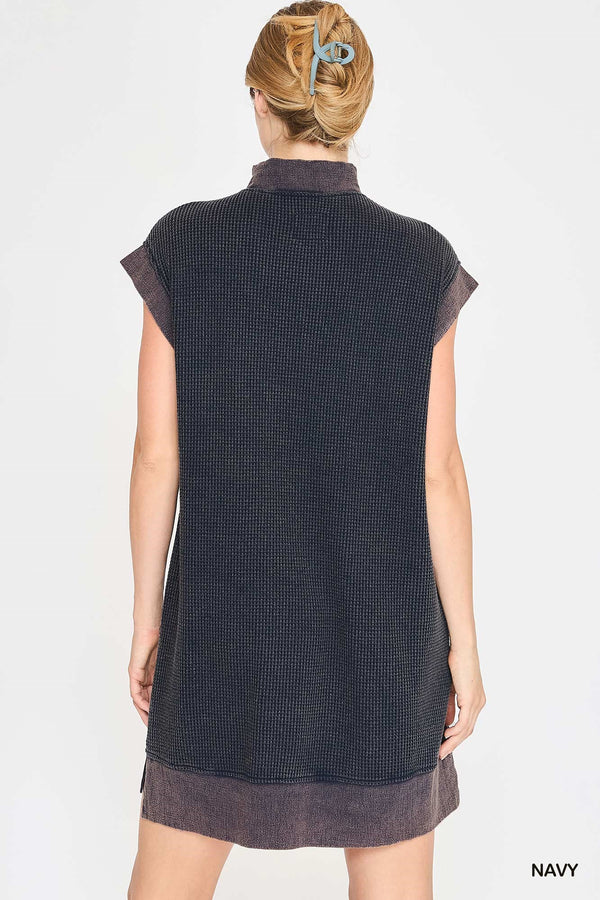 Lila Navy Waffle Quarter Zip Dress