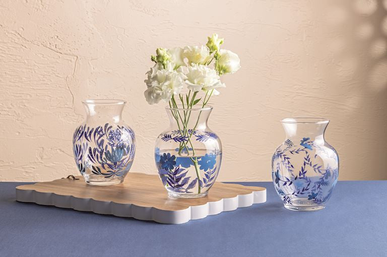 Blue Printed Glass Vase