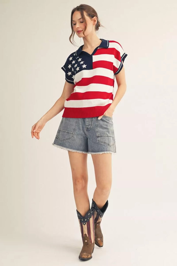 Liberty American Flag Sweater Top