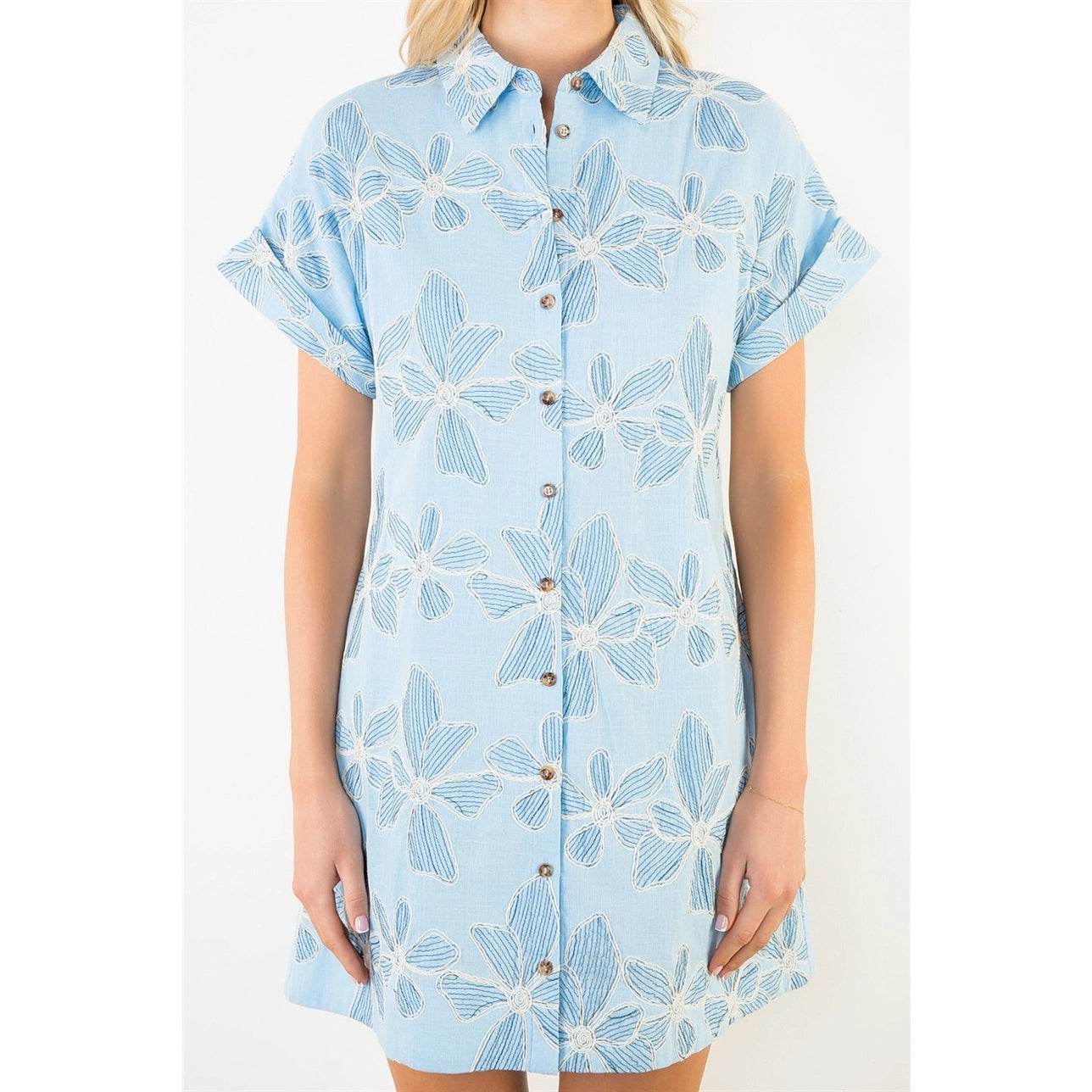 Rowan Embroidered Blue Floral Dress