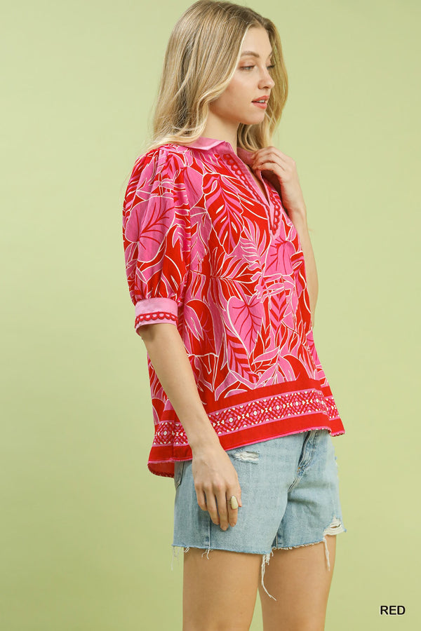 Moana Pink Tropical Leaf Top