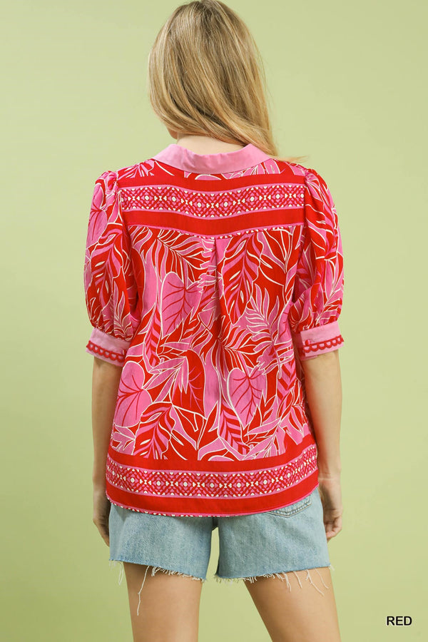 Moana Pink Tropical Leaf Top