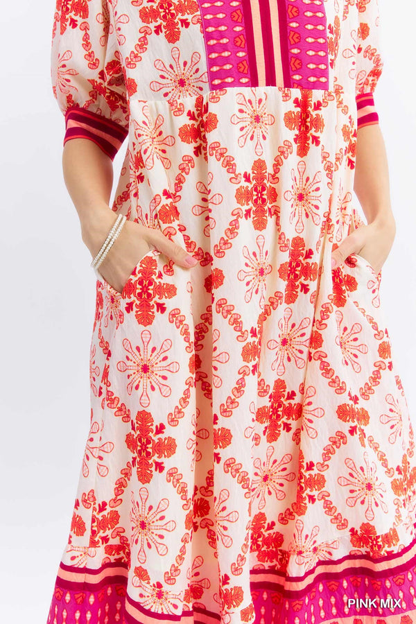 Kaitlyn Mix Pattern Mid Dress