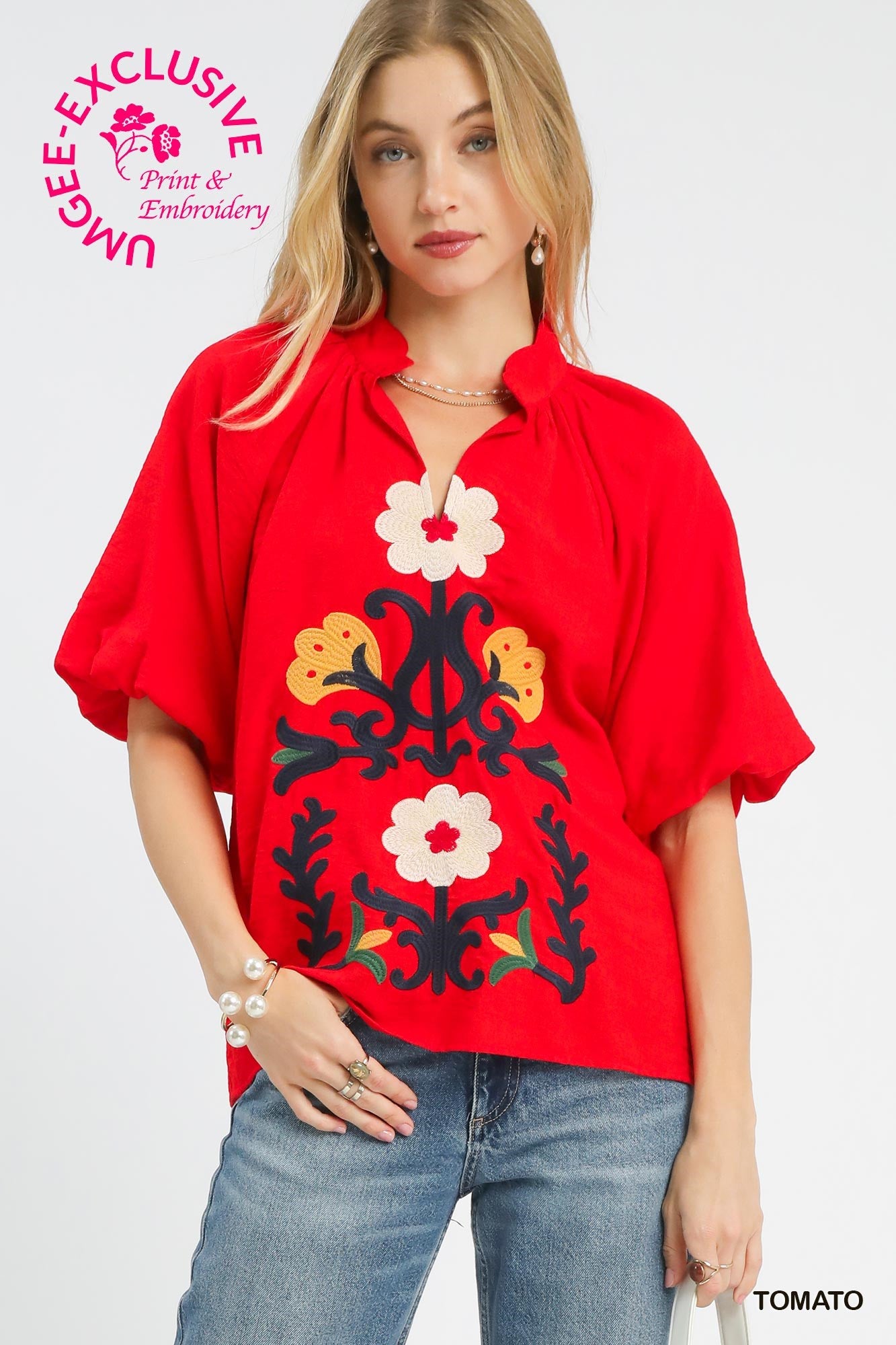 Tammy Red Embroidered Top