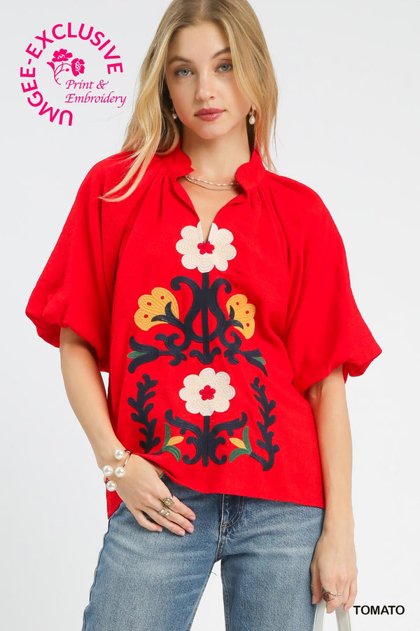 Tammy Red Embroidered Top