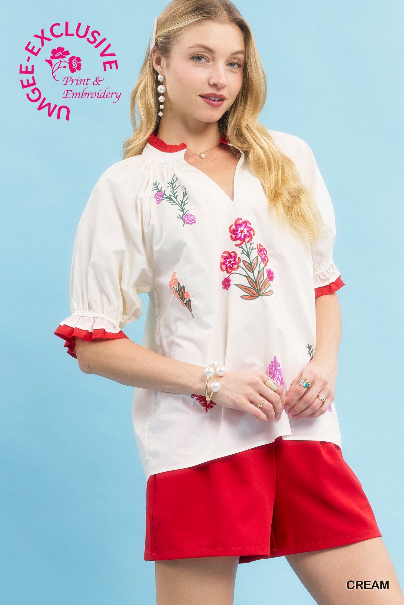 Patsy Cream Embroidered Floral Top