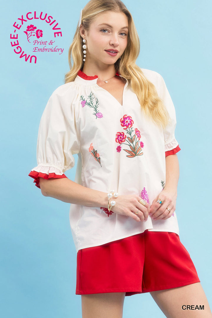 Patsy Cream Embroidered Floral Top