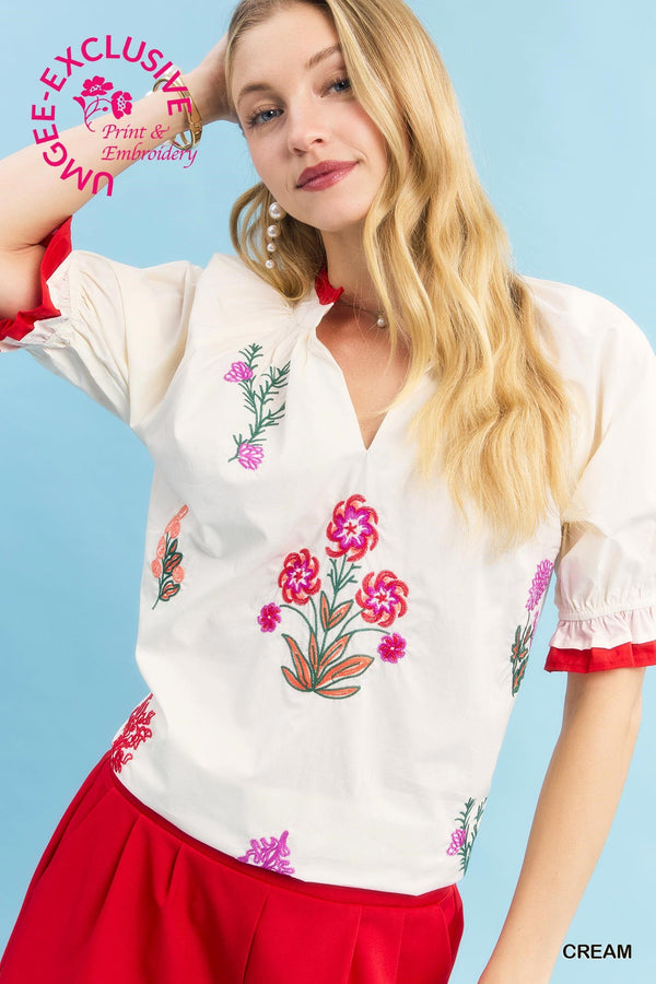 Patsy Cream Embroidered Floral Top