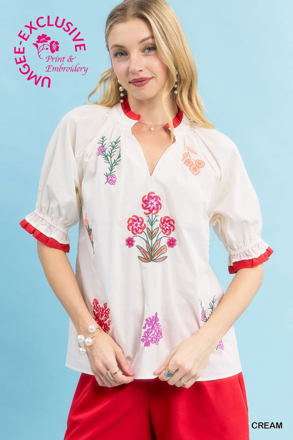 Patsy Cream Embroidered Floral Top