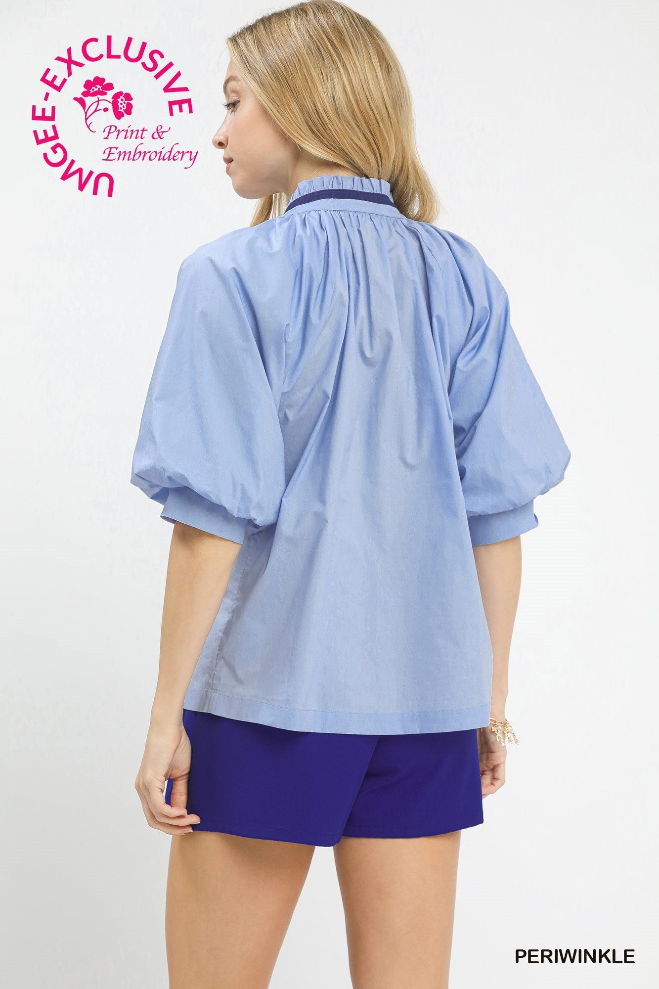 Posey Blue Embroidered Floral Top