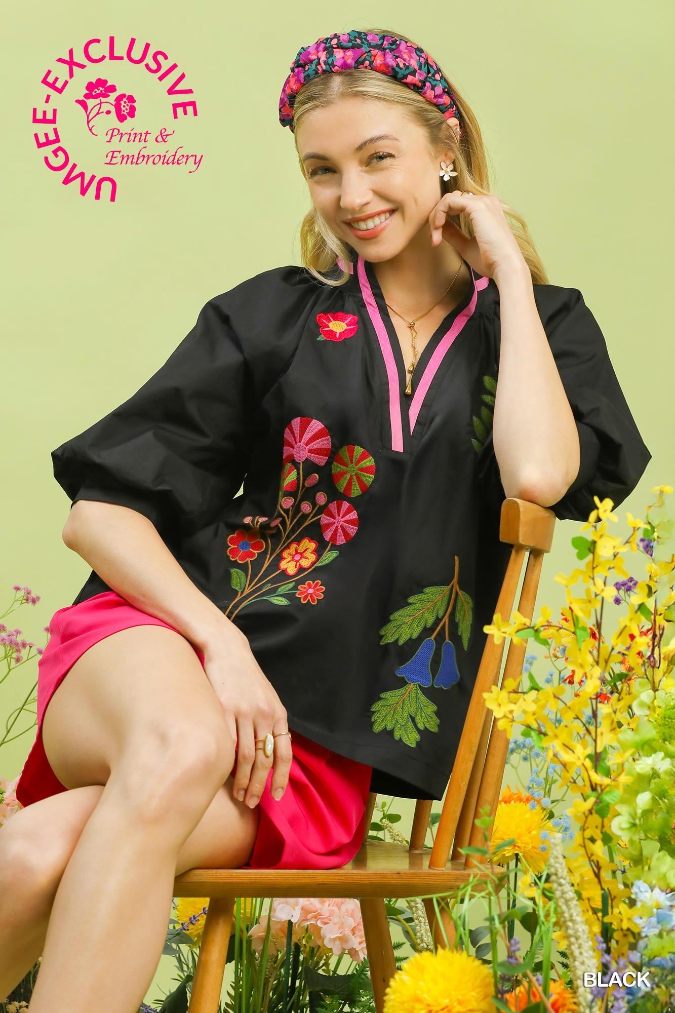Lana Black Embroidered Floral Top