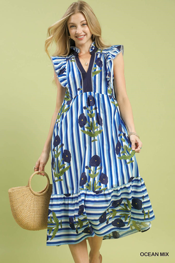 Iris Blue Striped Block Print Dress
