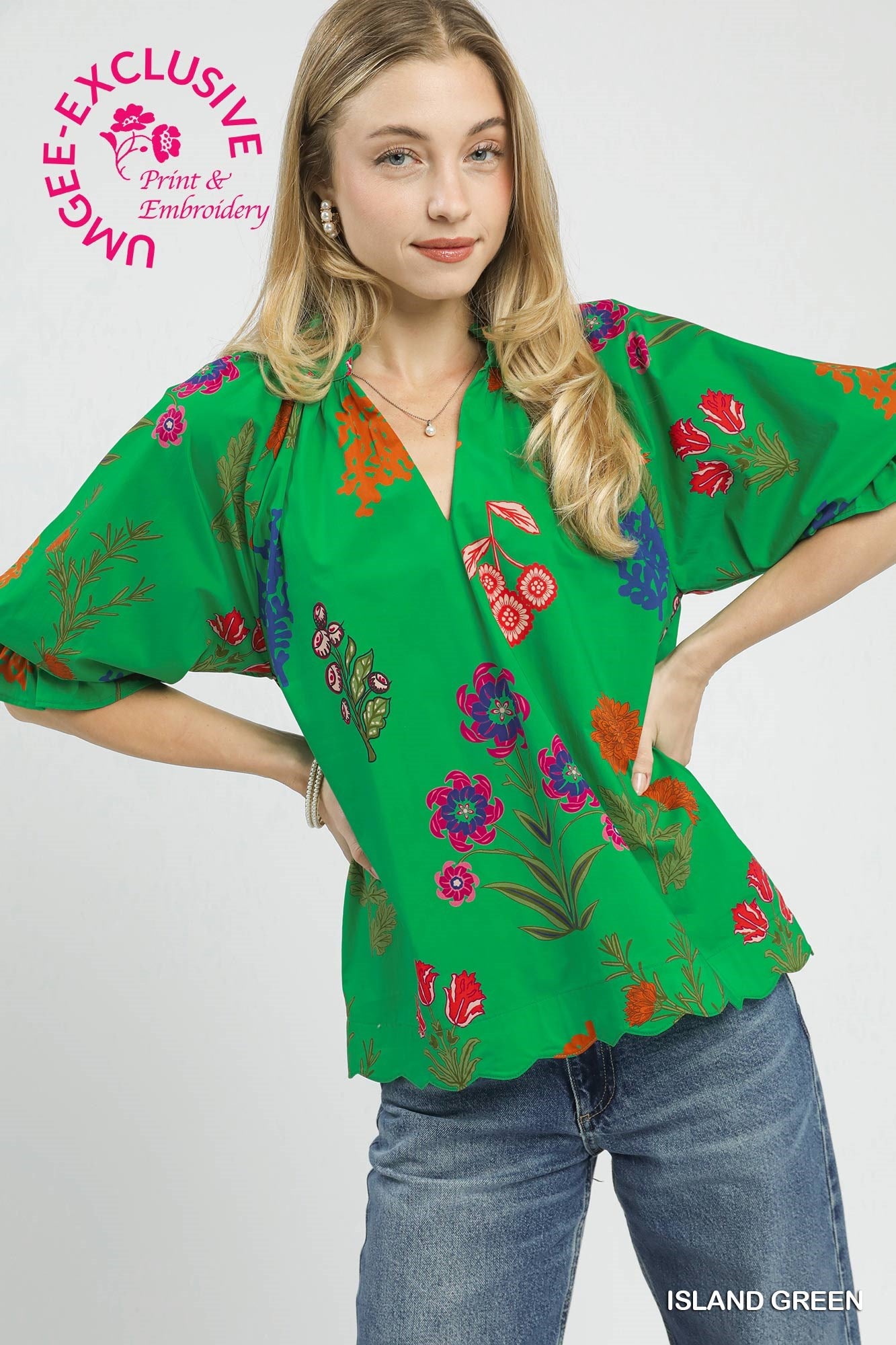 Poppy Bright Green Floral Top