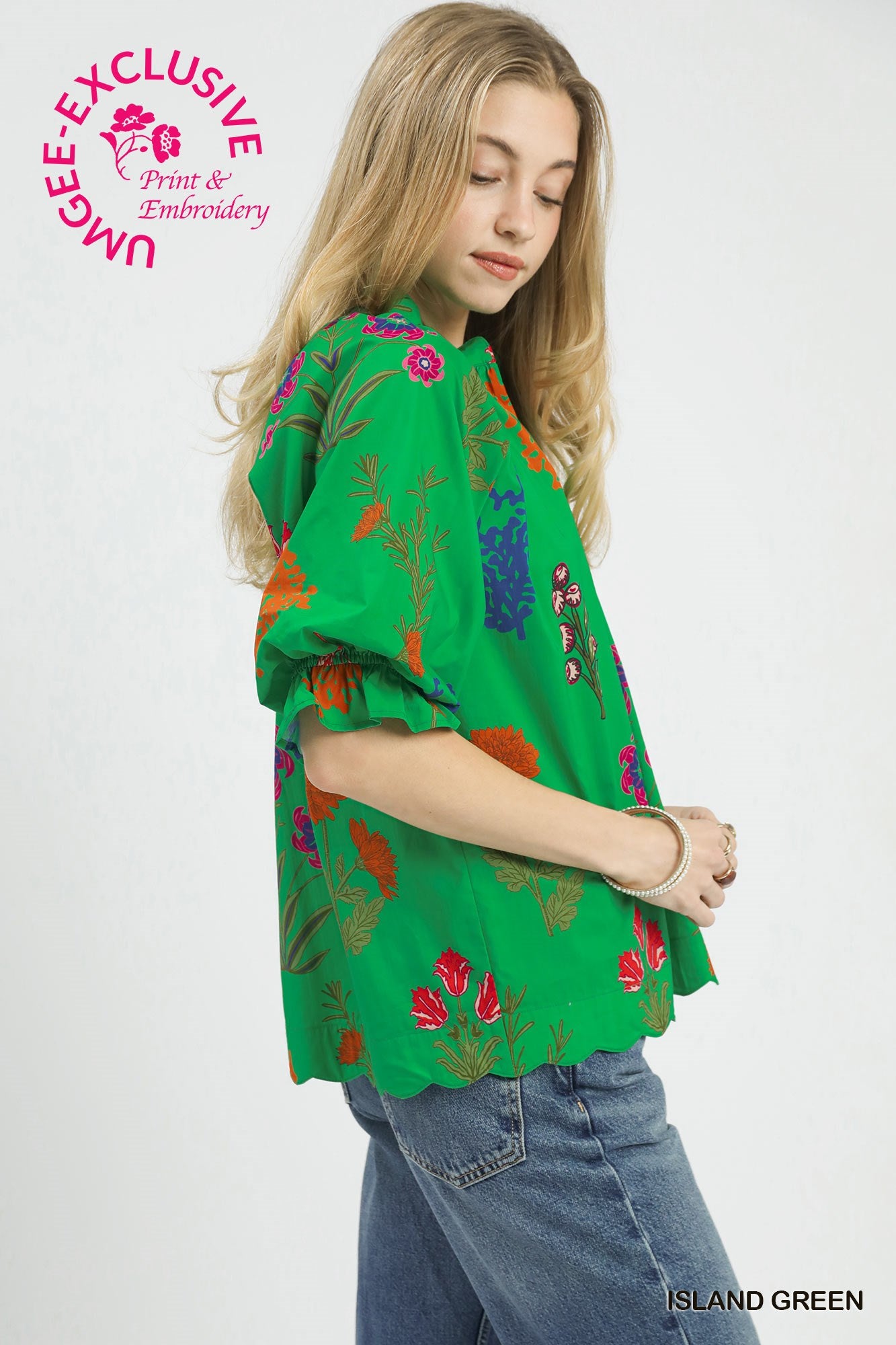 Poppy Bright Green Floral Top
