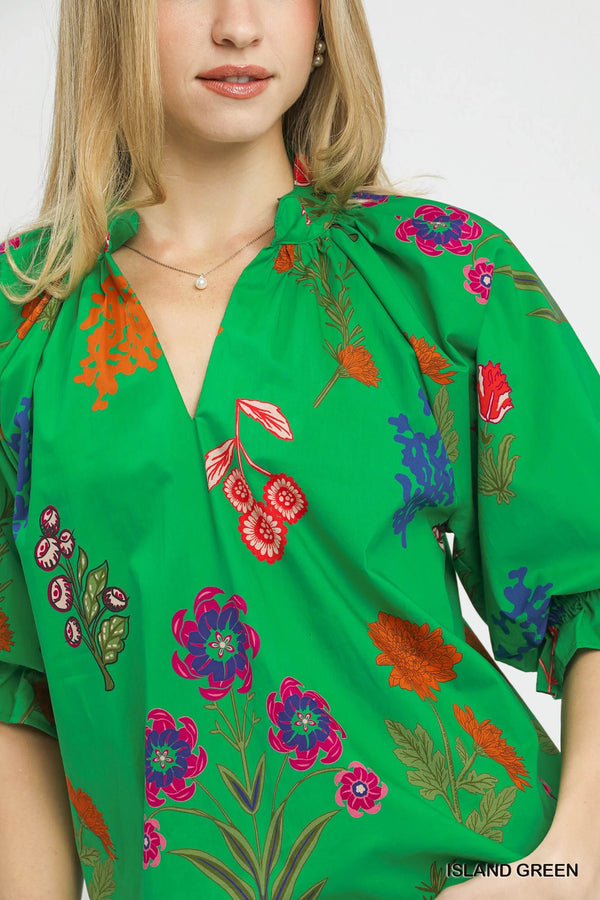 Poppy Bright Green Floral Top