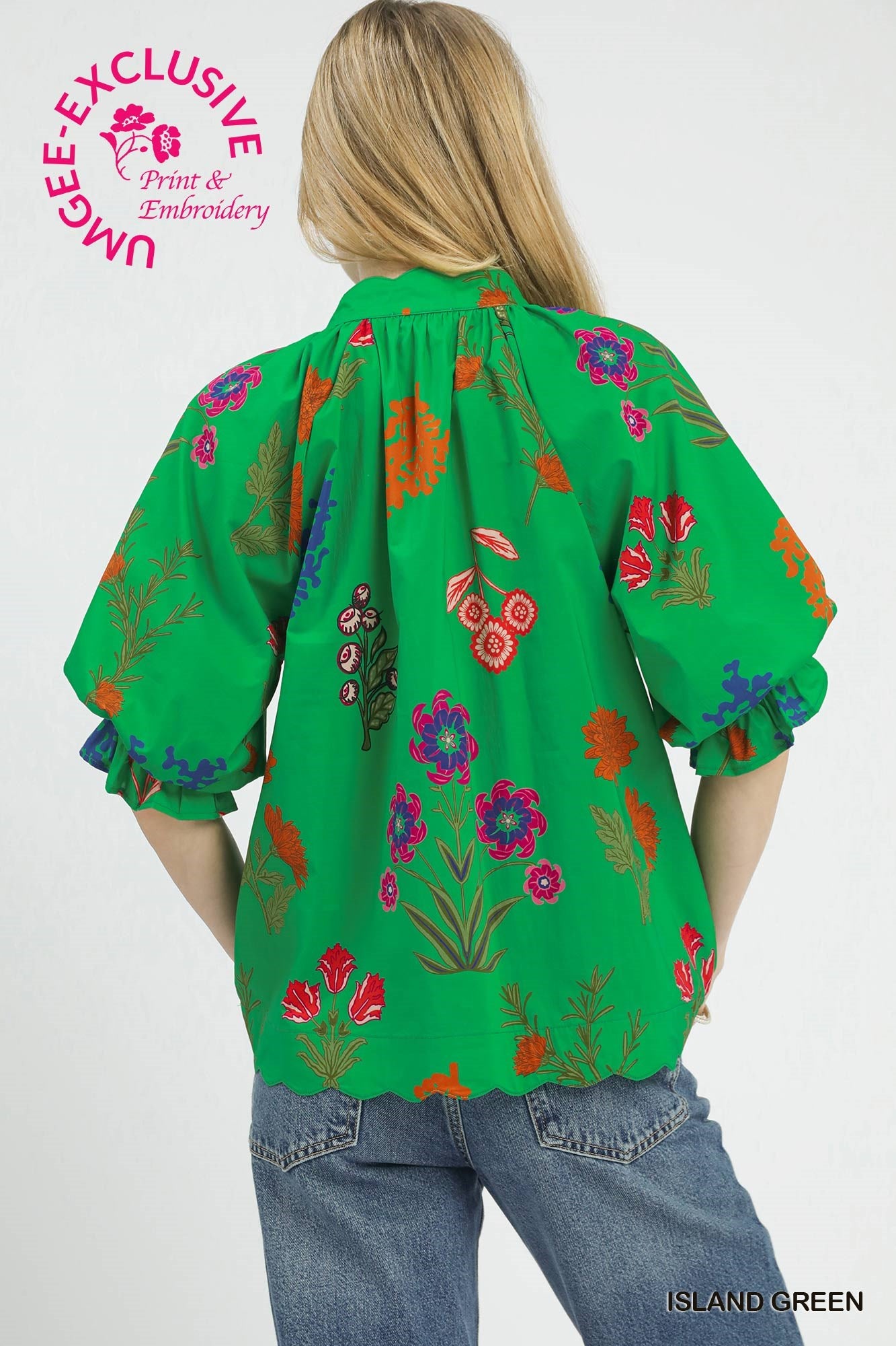 Poppy Bright Green Floral Top